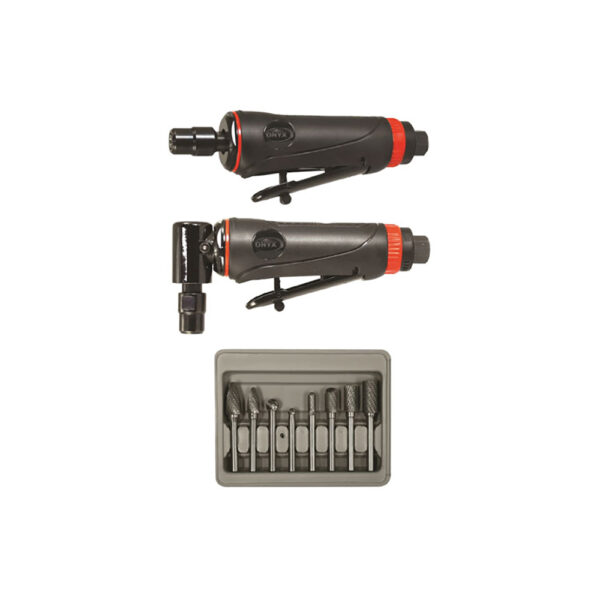 219 Astro Pneumatic ONYX Die Grinder 3PC Kit with 90 Degree Die Grinder, Die Grinder and 8PC Double Cut Carbide Rotary Burr Set
