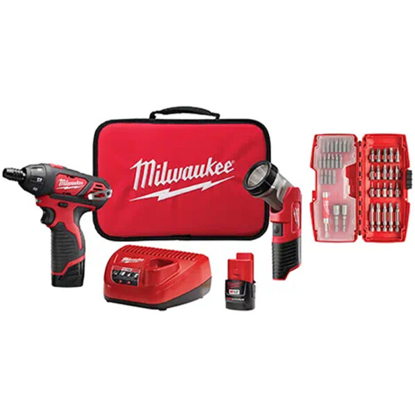 2482-22 Milwaukee M12 Screwdriver with Free LED Light and 40PC Bit Set