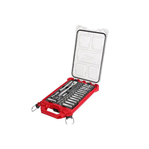 48-22-9482 Milwaukee 3/8 Drive 32pc Ratchet & Socket Set with PACKOUT Low-Profile Compact Organizer - Metric
