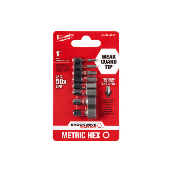48-32-4617 Milwaukee SHOCKWAVE 1'' Metric Hex Impact Bit 8PC Set