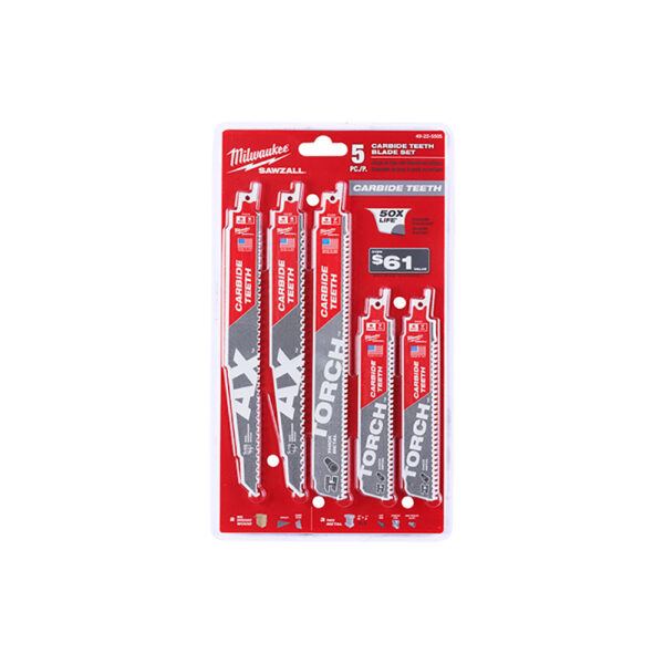 49-22-5505 Milwaukee SAWZALL Carbide Demolition Wood and Metal Cutting Reciprocating Saw Blade 5PC Set