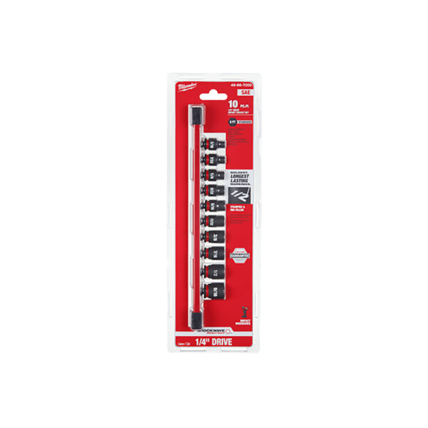 49-66-7000 Milwaukee SHOCKWAVE Impact Duty 1/4'' Drive SAE Standard 6 Point Socket 10PC Set