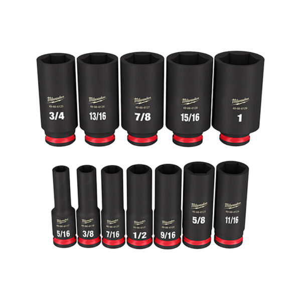 49-66-7006 Milwaukee SHOCKWAVE Impact Duty 3/8'' Drive SAE Deep 6 Point Socket 12PC Set