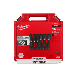 49-66-7014 Milwaukee SHOCKWAVE Impact Duty 1/2'' Drive Metric Deep 6 Point Socket 14PC Set