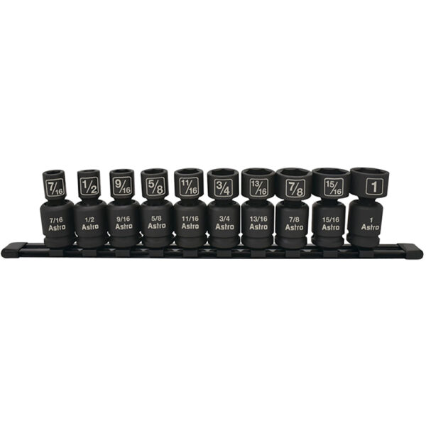 78240 Astro Pneumatic 10PC 1/2'' Drive Nano Pinless Universal Impact Sockets, SAE
