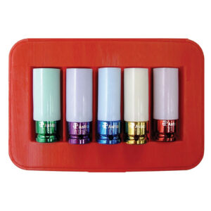 7835 Astro Pneumatic 5PC Impact Socket Set, Chrome Protective Plastic Sleeves and Shallow Broach