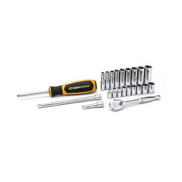 GearWrench 80327 1/4'' Drive 6 & 12 Point Standard & Deep Metric Mechanics 22PC Tool Set