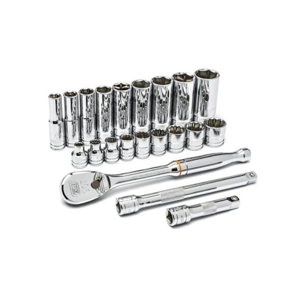 GearWrench 80557 3/8'' Drive 6 & 12 Point Standard & Deep SAE Mechanics 21PC Tool Set