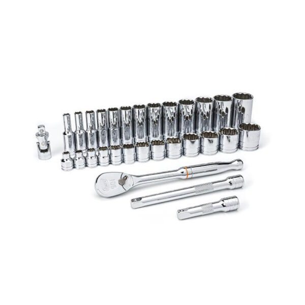 GearWrench 80568 3/8'' Drive 12 Point Standard & Deep SAE Mechanics 30PC Tool Set