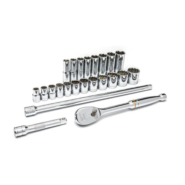 GearWrench 80707 1/2'' Drive 6 Point Standard & Deep SAE Mechanics 23PC Tool Set