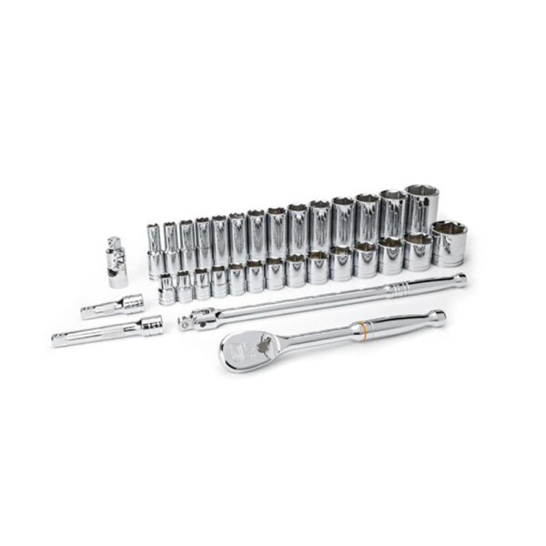 GearWrench 80715 1/2'' Drive 6 Point Standard & Deep SAE Mechanics 33PC Tool Set