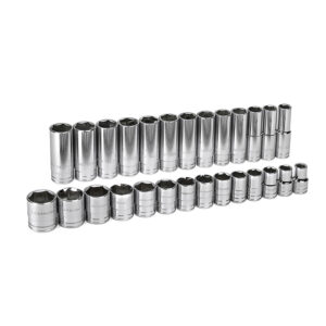 GearWrench 80729 1/2'' Drive 6 Point Standard & Deep SAE Socket 27PC Set