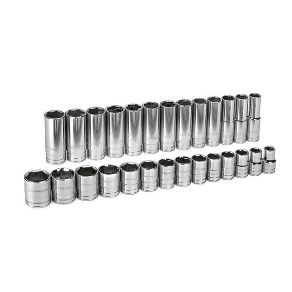 GearWrench 80729 1/2'' Drive 6 Point Standard & Deep SAE Socket 27PC Set