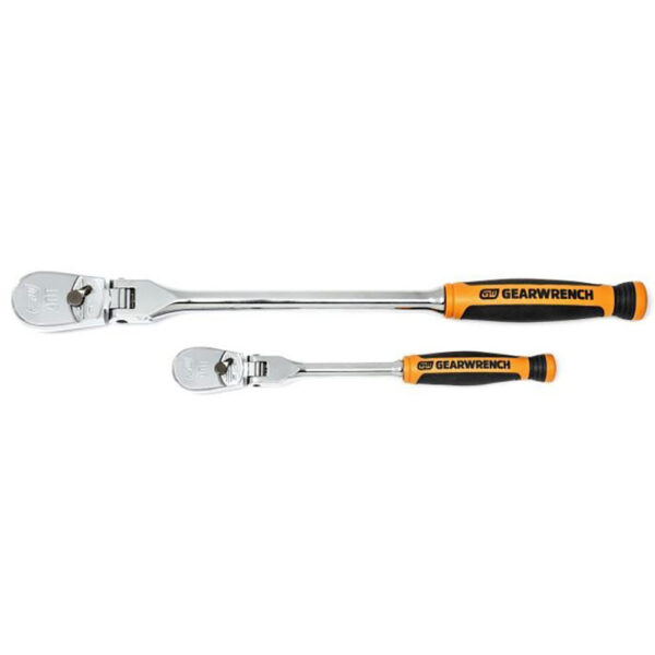 GearWrench 81204T 2 Pc. 1/4'' & 3/8'' Drive 90-Tooth Dual Material Flex Head Teardrop Ratchet Set