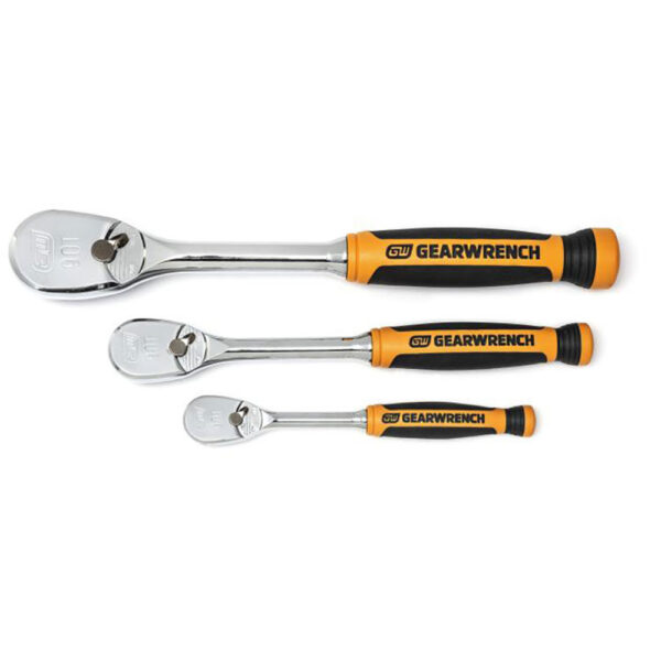 GearWrench 81207T 3 Pc. 1/4'', 3/8'' & 1/2'' Drive 90-Tooth Dual Material Teardrop Ratchet Set