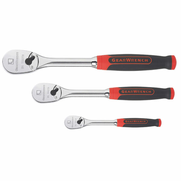 GearWrench 81207F 1/4'', 3/8'' and 1/2'' Drive Cushion Grip Teardrop Ratchet 3 Piece Set