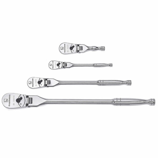 GearWrench 81230F 1/4'', 3/8'' and 1/2'' Drive Full Polish Flex Handle Ratchet 4 Piece Set