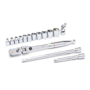 GearWrench 81390 15PC 1/4'' Drive 120XP Locking Flex Head Ratchet and 6 Point Metric Stubby Socket Mechanics Tool Set