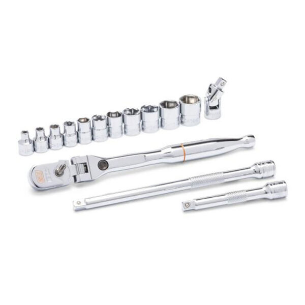 GearWrench 81390 15PC 1/4'' Drive 120XP Locking Flex Head Ratchet and 6 Point Metric Stubby Socket Mechanics Tool Set