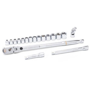GearWrench 81392 18PC 3/8'' Drive 120XP Locking Flex Head Ratchet and 6 Point Metric Stubby Socket Mechanics Tool Set