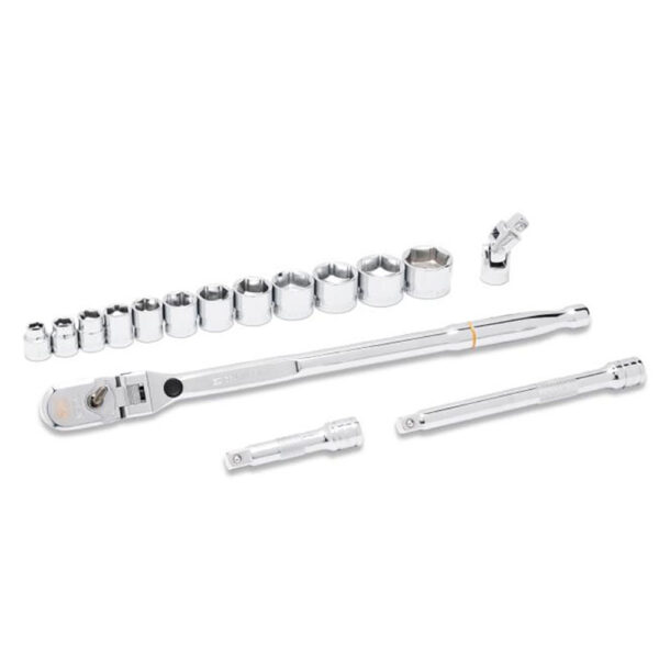 GearWrench 81393 16PC 3/8'' Drive 120XP Locking Flex Head Ratchet and 6 Point SAE Stubby Socket Mechanics Tool Set