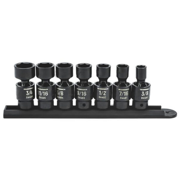 GearWrench 84974 7pc 3/8'' Drive 6 Point Standard X-Core Pinless Universal Impact SAE Socket Set