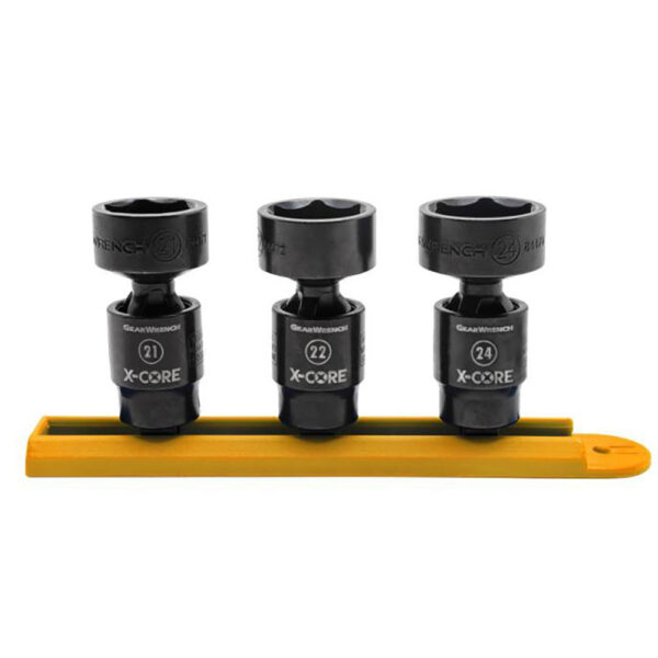 GearWrench 84976 3pc 3/8'' Drive 6 Point Standard X-Core Pinless Universal Impact Metric Socket Set