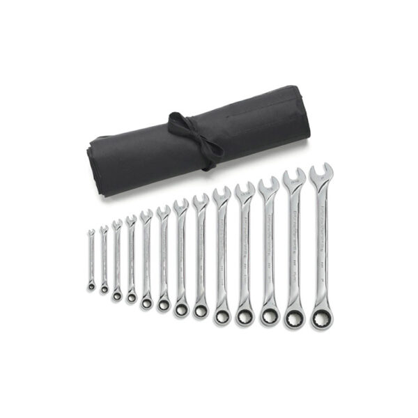 GearWrench 85199R 13PC 72-Tooth 12 Point XL Ratcheting Combination SAE Wrench Set with Tool Roll