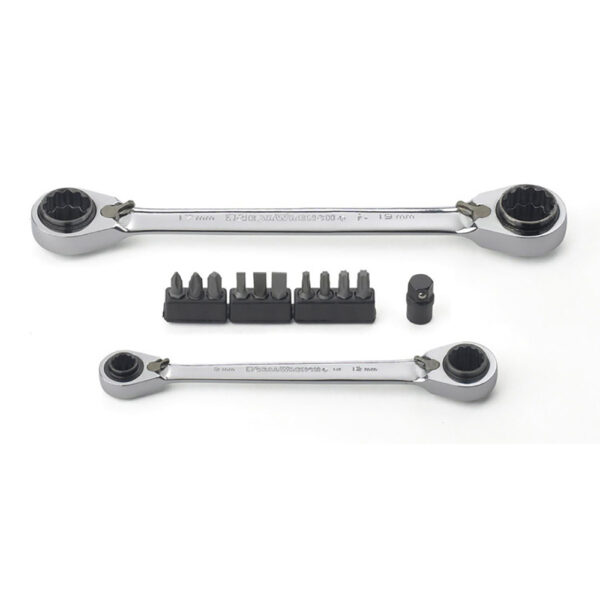 GearWrench 85210D 13PC 72-Tooth 12 Point QuadBox Reversible Ratcheting Metric Wrench and Bit Set