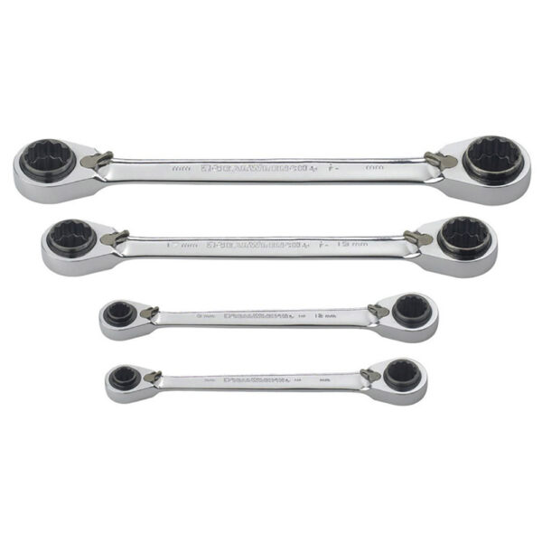 GearWrench 85215 4PC 72-Tooth 12 Point QuadBox Reversible Ratcheting Metric Wrench Set
