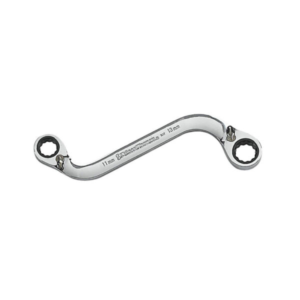 GearWrench 85224 11mm x 13mm 72-Tooth 12 Point S-Shaped Reversible Double Box Ratcheting Wrench