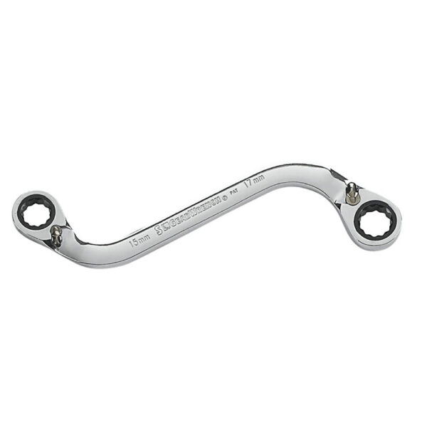 GearWrench 85232 15mm x 17mm 72-Tooth 12 Point S-Shaped Reversible Double Box Ratcheting Wrench