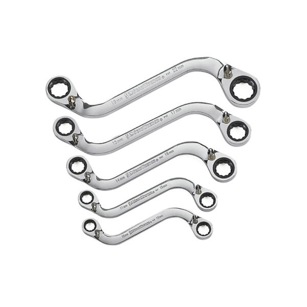 GearWrench 85299 5PC 72-Tooth 12 Point Reversible S-Shape Double Box Ratcheting Metric Wrench Set