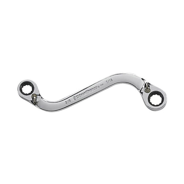 GearWrench 85326 3/8'' x 7/16'' 72-Tooth 12 Point S-Shaped Reversible Double Box Ratcheting Wrench