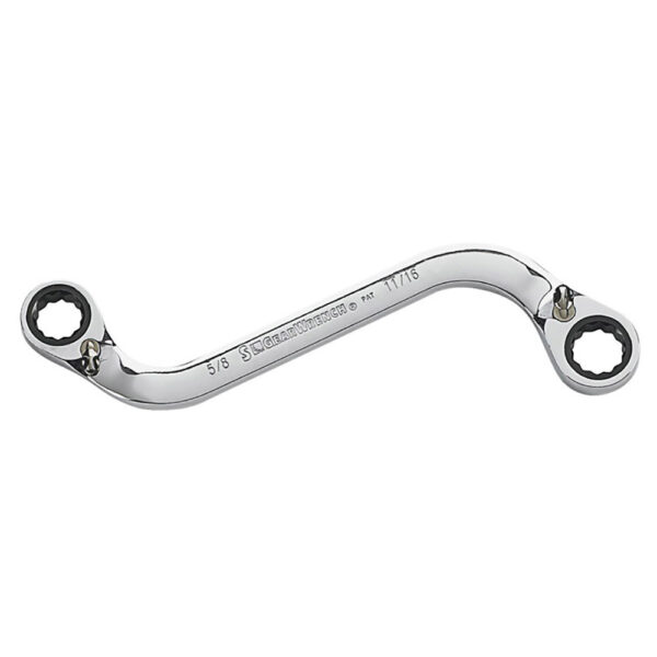 GearWrench 85342 5/8'' x 11/16'' 72-Tooth 12 Point S-Shaped Reversible Double Box Ratcheting Wrench