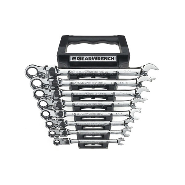 GearWrench 85798 8PC 72-Tooth 12 Point XL Locking Flex Head Ratcheting Combination SAE Wrench Set