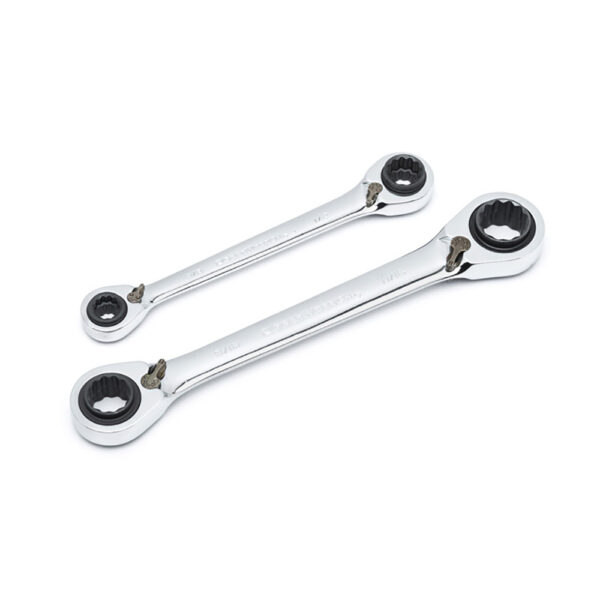 GearWrench 85900 2PC 72-Tooth 12 Point QuadBox Reversible Double Box Ratcheting SAE Wrench Set