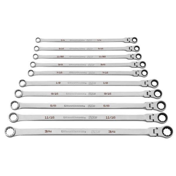 GearWrench 86142 10PC 120XP Universal Spline XL Flex Head GearBox Ratcheting SAE Wrench Set