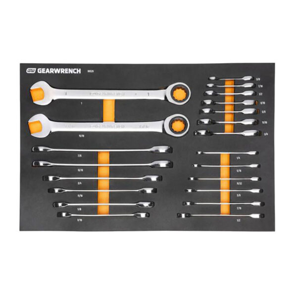 GearWrench 86526 21PC 72-Tooth 12 Point SAE Standard & Stubby Combination Ratcheting Wrench Modular Set