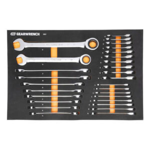 GearWrench 86527 28PC 72-Tooth 12 Point Metric Standard & Stubby Combination Ratcheting Wrench Modular Set