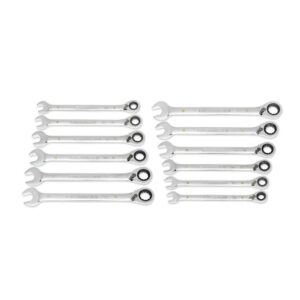 GearWrench 86628 12PC 90-Tooth 12 Point Metric Reversible Ratcheting Combination Wrench Set with Wrench Roll