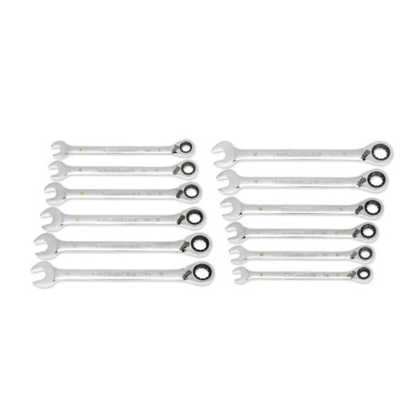 GearWrench 86628 12PC 90-Tooth 12 Point Metric Reversible Ratcheting Combination Wrench Set with Wrench Roll