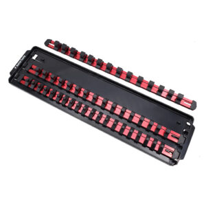 9023R Astro Pneumatic 50PC Red Aluminum Rail Socket Organizer Tray, 1/4'', 3/8'', 1/2''