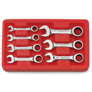 GearWrench 9507D 7PC 72-Tooth 12 Point Stubby Ratcheting Combination SAE Wrench Set