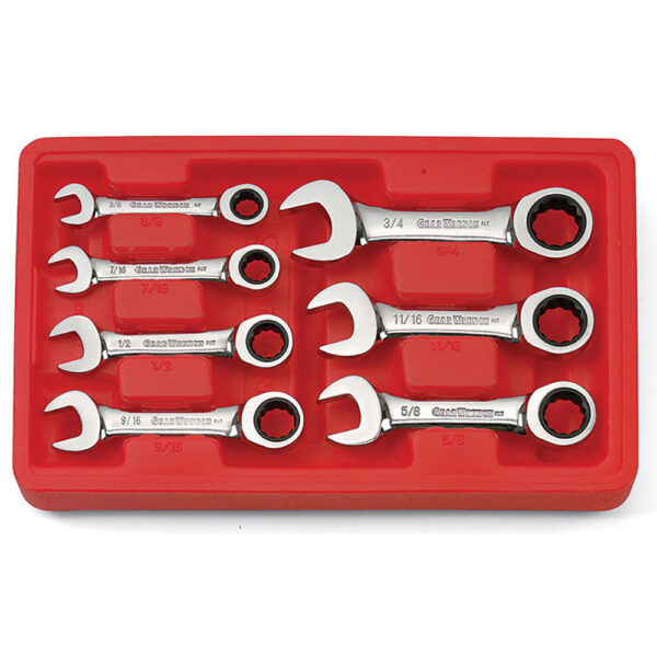 GearWrench 9507D 7PC 72-Tooth 12 Point Stubby Ratcheting Combination SAE Wrench Set