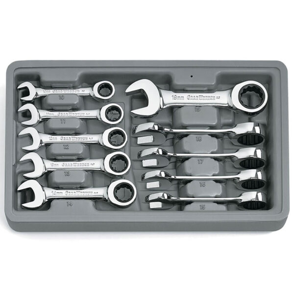 GearWrench 9520D 10PC 72-Tooth 12 Point Stubby Ratcheting Combination Metric Wrench Set