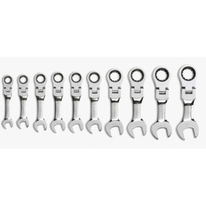 GearWrench 9550 10PC 72-Tooth 12 Point Stubby Flex Head Ratcheting Combination Metric Wrench Set