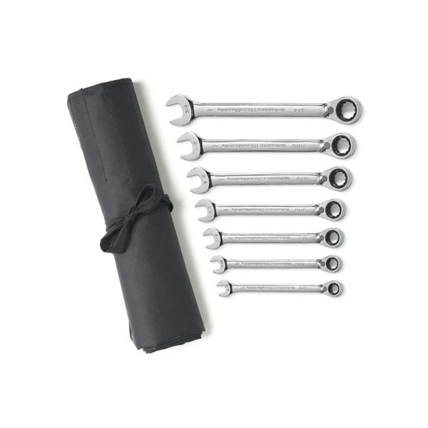 GearWrench 9567RN 7PC 72-Tooth 12 Point Reversible Ratcheting Combination SAE Wrench Set with Tool Roll
