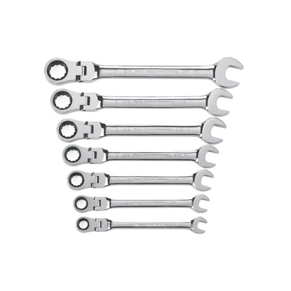 GearWrench 9700 7PC 72-Tooth 12 Point Flex Head Ratcheting Combination SAE Wrench Set