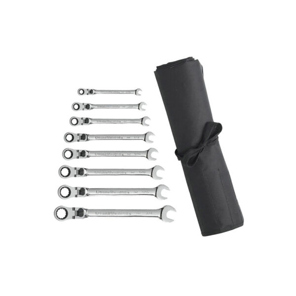 GearWrench 85798R 8PC 72-Tooth 12 Point XL Locking Flex Head Ratcheting Combination SAE Wrench Set with Tool Roll